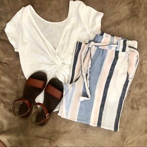 Wide leg linen ankle pants